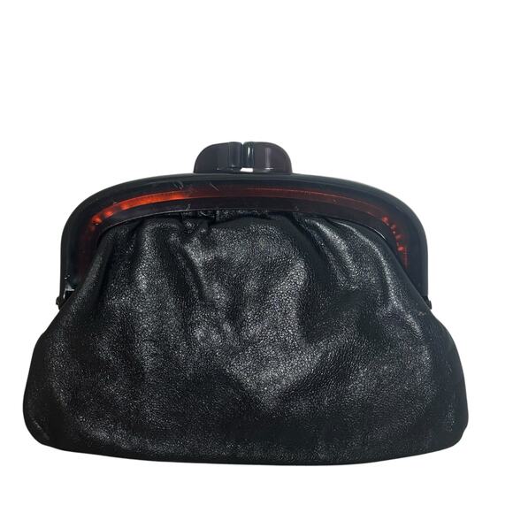 Vintage Black Leather Small Clutch 7” x 5” Snap Closure Made in Italy Clean - Picture 3 of 7